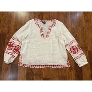 J. Crew Women’s Bungalow Embroidered Linen Top – White – Size XL Boho style